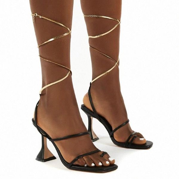 

big size 2021 women high heels shoes ladies fashion lady sandals lace up strap pumps shoes for woman gladiator sandal #7x8o, Black