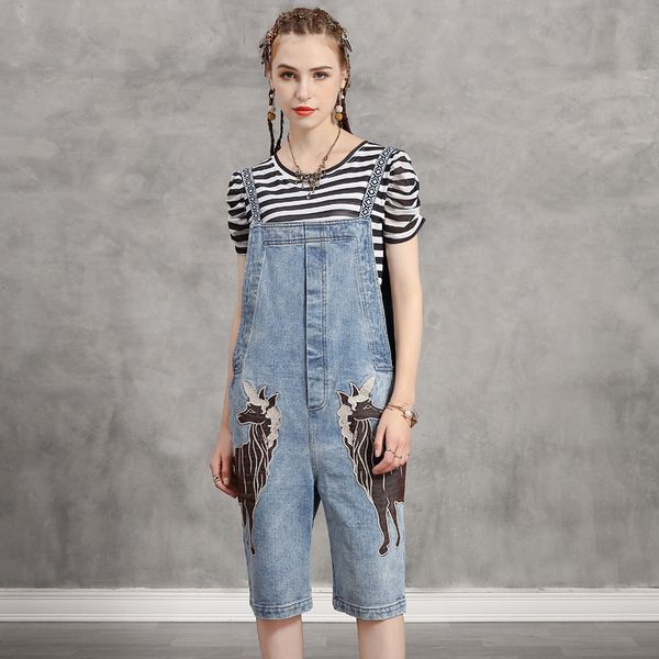 

women's 2021 black friday summer new large jeans embroidered 7-point casual jumpsuit 2235, Black;white