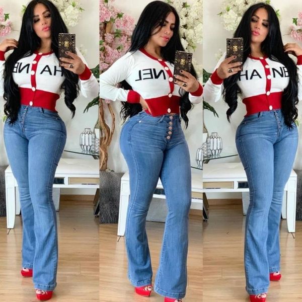 

recommend style classic streetwear women letter knitted crochet single-breasted new design ladies o neck sweater 210218, White;black