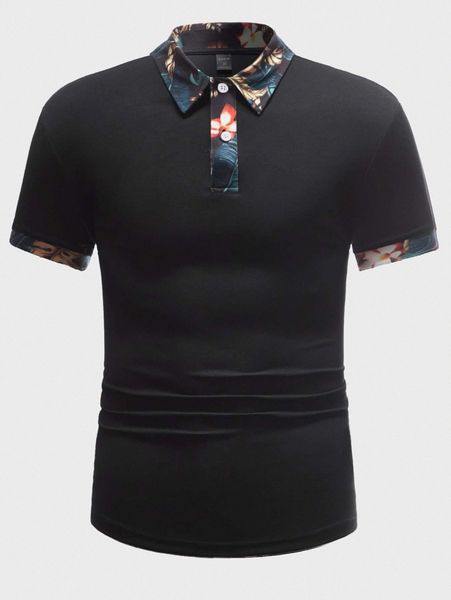 

men floral print contrast binding polo shirt x2wj#, White;black