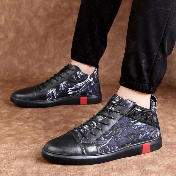 

men genuine leather high sneakers outdoor lace up fashion autumn men's shoes sneaker black zapatilla hombre hip hop shoes o4 #qp5r