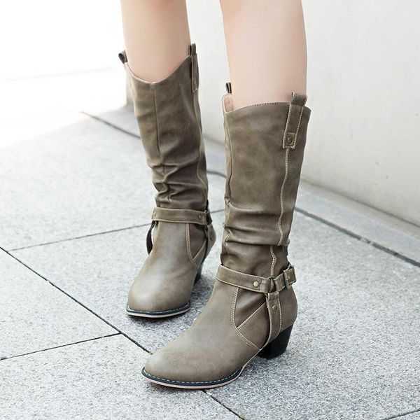 

women's boots autumn fashion womens shoes 2020 round toe booties ladies winter footwear punk mid calf med rubber1, Black