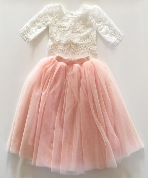 

clothing sets 2021 spring summer princess outfits set for girls half sleeve lace long skirt kids clothes[yelaumoky], White