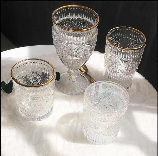 

enchase glass tumblers retro description of gold round sunflower water cup cold drink milk tea shop juice cups