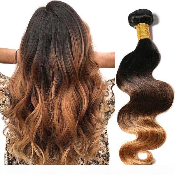 

remy unprocessed human hair extensions ombre brazilian hair body wave ombre human hair weave 3 4 bundles color #1b #4 #27 #30, Black