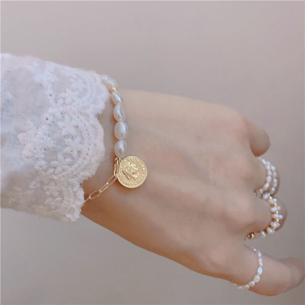 

baroque pearl design gold coin portrait bracelet, Silver