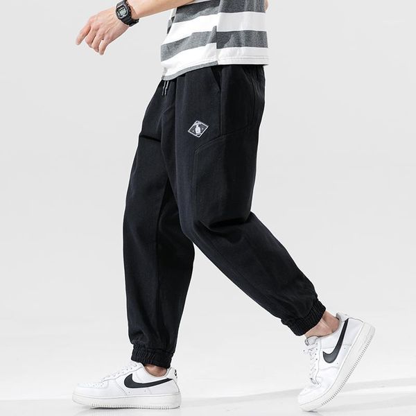 

2020 spring large size joint cloth label men's beam leg capri pants casual pants fashion and personality harajuku-style trousers1, Black