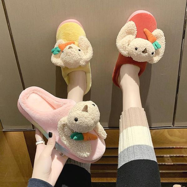 

female shoes low home slippers women's luxury slides lady fur flip flops 2021 massage soft flat designer girl plush cotton, Black