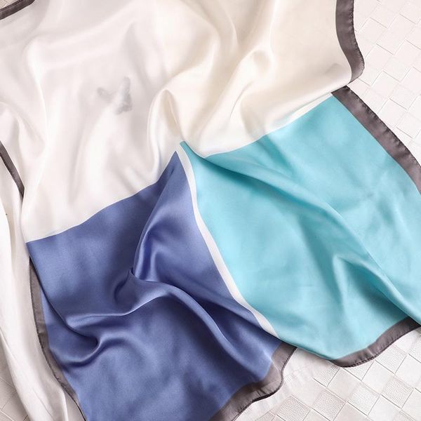 

простой стиль шелковый шарф 2020 spring новая мода геометрическая печати шаль wrap 70x70cm площади малый шарфы высокого качества neckerchie, Blue;gray