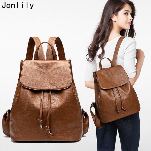 

jonlily женщины мягкая кожа drawstring рюкзак женский мода рюкзака противоугонная сумка teens daily кошелек -kg398