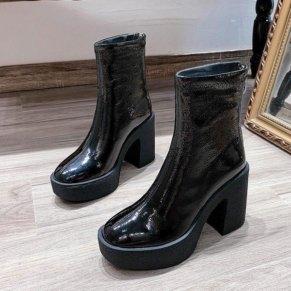 

boots timalina women spring/autumn square heel mid-calf round toe winter shoes woman warm comfort fashion platform zipper, Black