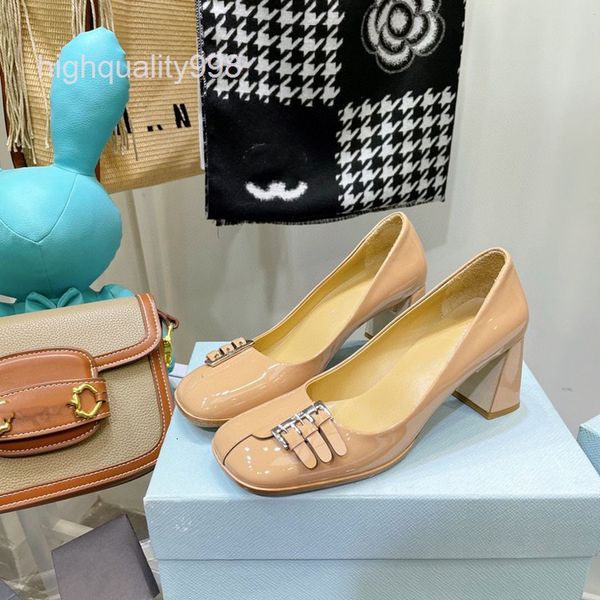 

dress shoes high end quality spring single shoes women's shallow mouth leather versatile metal belt buckle fashion thick heels, Black