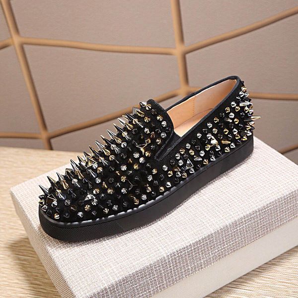 

mens platform shoes womens sparkling spikes slip on red white blue black designer sneakers genuine leather casual shoes