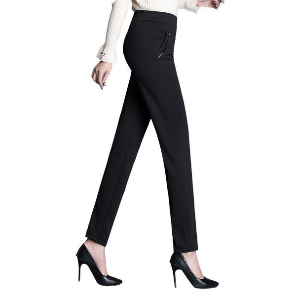 

women pantsthe elderly female winter plus velvet pants women trousers thicken the elastic waist pants plus size mother's trouser1, Black;white