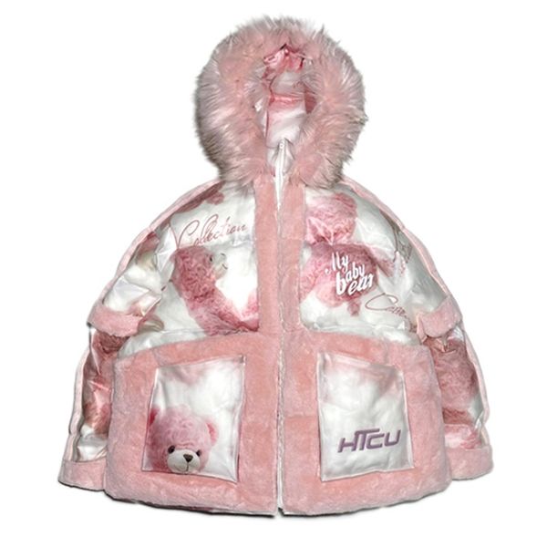 

2021 new winter hooded padded coat hip hop candy bear thick parka streetwear harajuku punk rock jacket outwear pink o4ey, Black