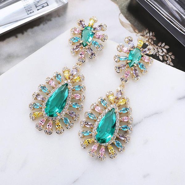 

xiumeiyizu big size color water drop cz stone earrings for women bosimi style lady`s party gold plating earrings rhodium jewelry, Silver