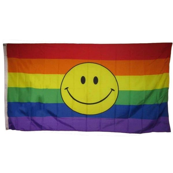 Rainbow Smile Pride Bandiere LGBT Banner 3 'x 5'ft Poliestere 100D Colore vivido con due occhielli in ottone Banner di spedizione veloce