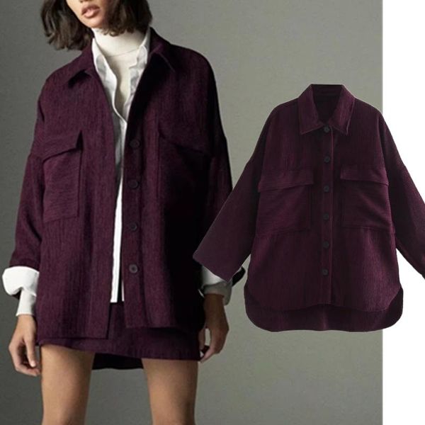 

withered 2021 winter jacket women england preppy fashion vintage corduroy pockets oversize boyrfriend jacket women coat, Black;brown