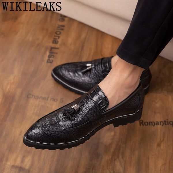 

loafers men crocodile shoes slip dress coiffeur mens office shoes designer men classic zapatos de hombre de vestir formal, Black