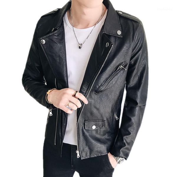 

spring autumn fashion new men's casual boutique business motorcycle leather jacket / slim multi-zip design large collar leather1, Black