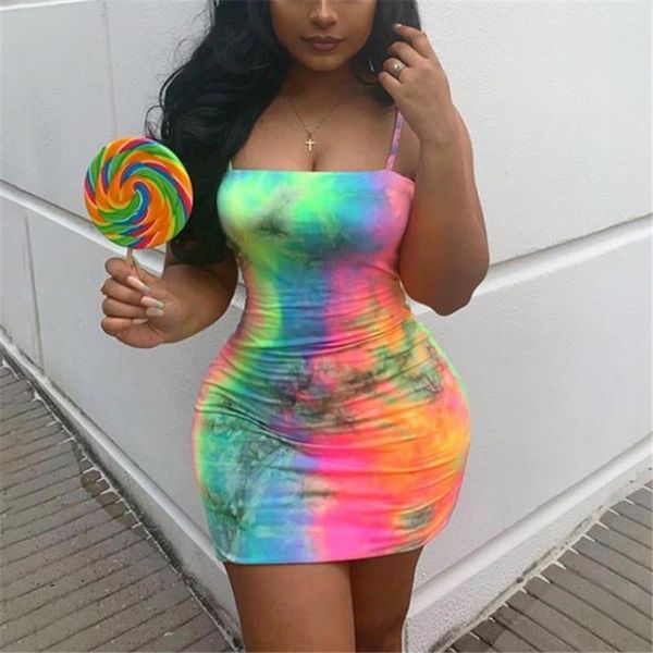 

women summer dress 2021 colorful tie dye short mini dresses lady night club bodycon party dress vintage fashion clothes, Black;gray