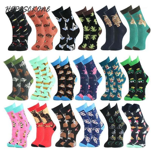 

autumn winter harajuku sokken combed cotton streetwear colorful men hip hop socks animal patterns funny socks skarpetki1, Black