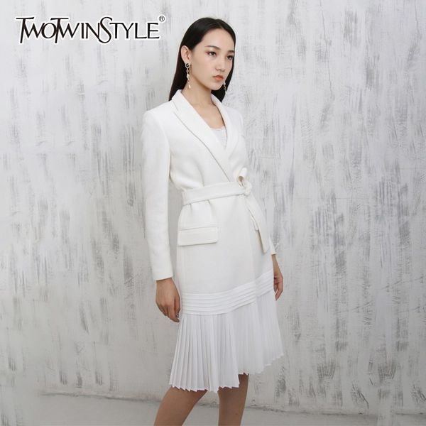 

twotwinstyle lace up women's windbreaker high waist long sleeve patchwork pleated hem trench coat female fashion autumn 201110, Tan;black