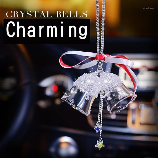

car rear view mirror charm crystal ring bell hanging ornament rhinestone interior decor crystal christmas gift wind chime1