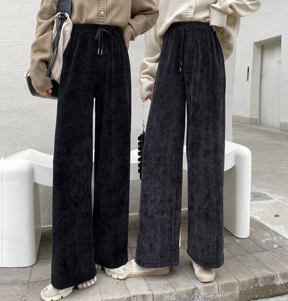 

women's pants & capris 2021 vintage corduroy women autumn winter loose casual wide leg korean style high waist straight trousers street, Black;white