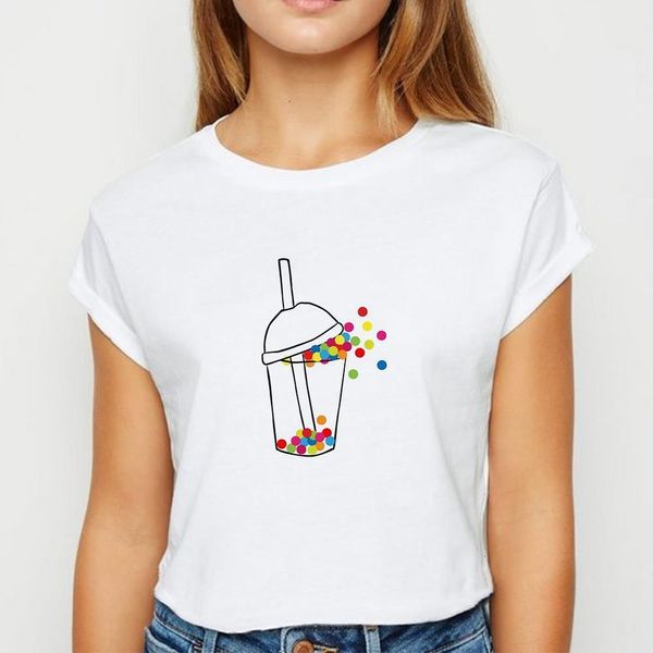 

oversize tea with milk t shirt women hipster spring summer tshirt aesthetics graphic ropa mujer women's shirt o-collar t-shirts, White