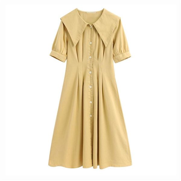 

women chic solid pleated midi dress fashion lapel collar single-breasted short sleeve female dresses vestidos, Black;gray