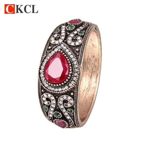 

vintage imitation jewelry for women cuff bracelets & bangles antique gold big resin crystal retro carved flower bracelet, Black