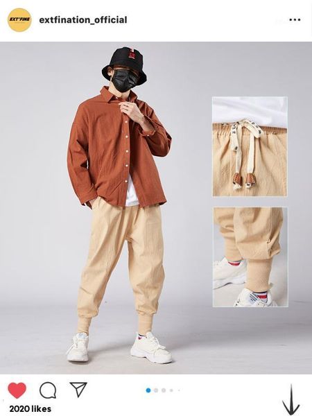 

extfination | solid color men oversized pants 2020 man cotton linen harem pants casual joggers japanese male baggy1, Black