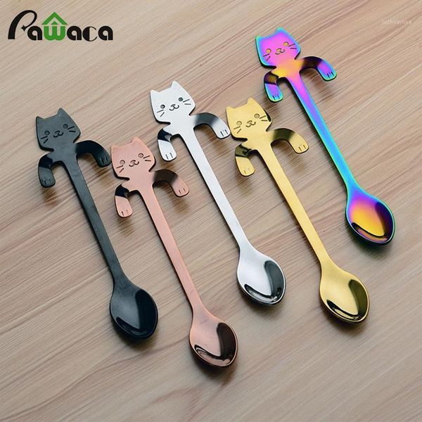 

4pcs stainless steel mini cat kitten spoons for coffee dessert drink mixing milkshake spoon tableware set kitchen supplies1
