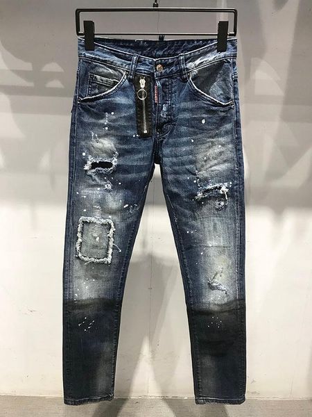 

european brand men italy jeans pants chain coolguy jeans men slim denim trousers blue hole pants for 9615