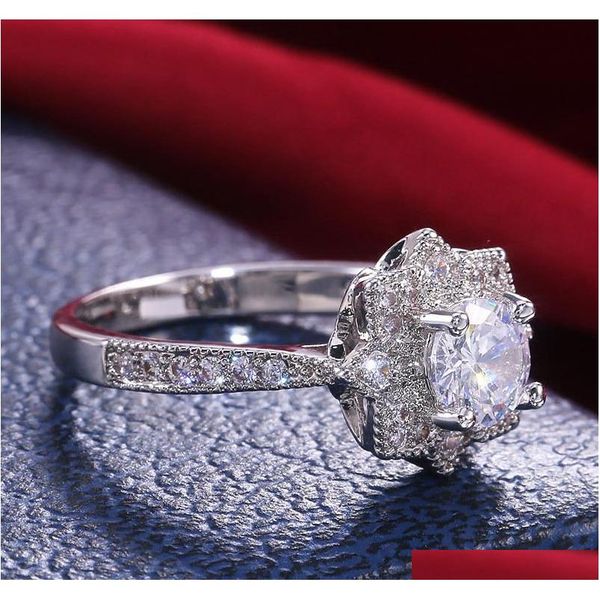 

s985 fashion jewelry diamond flower ring trans sqcnhx beauty888, Silver
