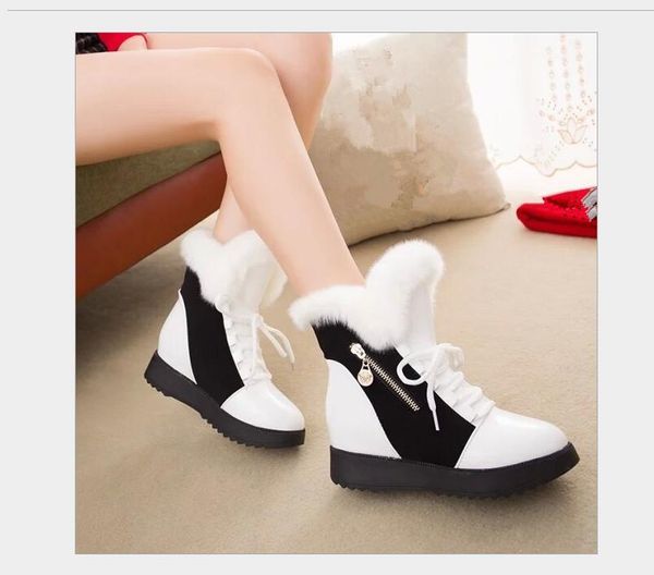 

new autumn/winter 2020 boots for women with thick soles for warmth and height inside.color matching.casual fur with women's shoe, Black
