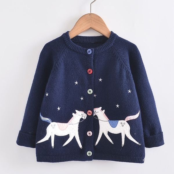 LIEBE DDMM Mädchen Mäntel Herbst Kinder Kleidung Mädchen Pferd Gestrickte Tops Einreiher Langarm Weiche Strickjacke Muster Pullover LJ201126