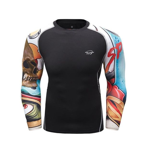 

men printing stretch tight-fitting running sweatshirt quickdrying breathable fitness training basketball riding long-sleeved top, Gray;blue