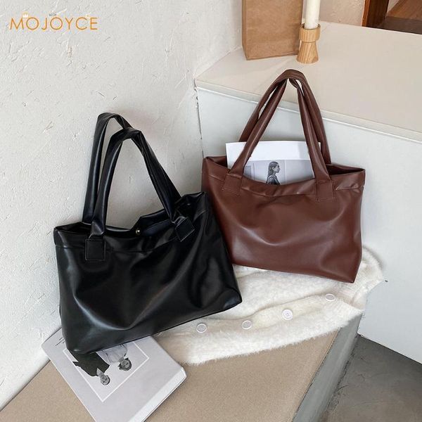 

fashion solid color handbag large capacity totes women simple pu leather shoulder purse portable shopping bags