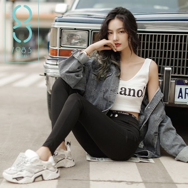 

actlr bonas high tight pencil tight women's small small thin pantswaist vc leggings spring and summer pants outer wear high waist black