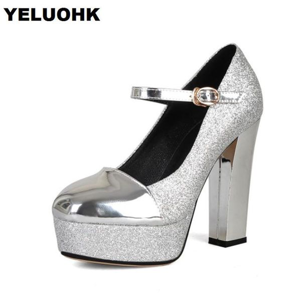 

new arrive square toe pumps women shoes high heels glitter platform shoes women mary janes with heel bridal, Black