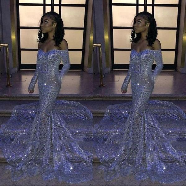 

sequins off the shoulder long mermaid evening dresses 2022 sweetheart long sleeve african women prom gowns for party night, Black;red