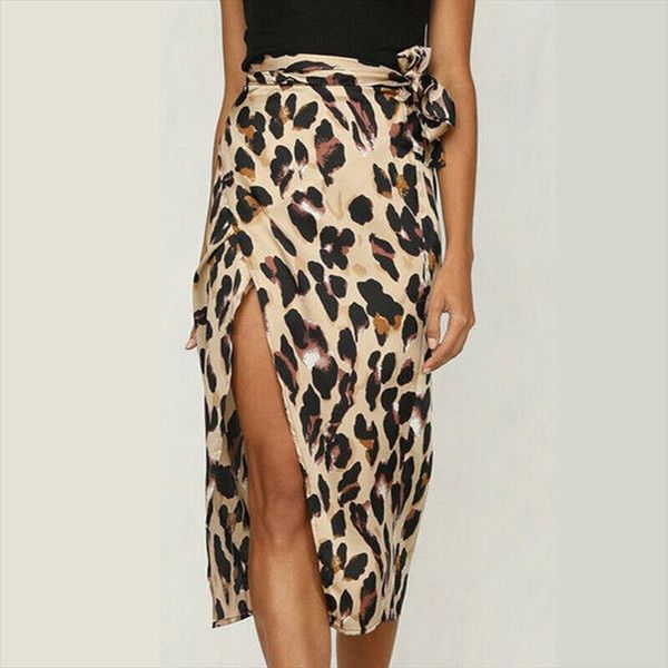 

женщины midi wrap юбки высокой талией sexy leopard bodycon юбка-карандаш длинные elegant партии лето 2020 бинты урожай женская одежда, Black