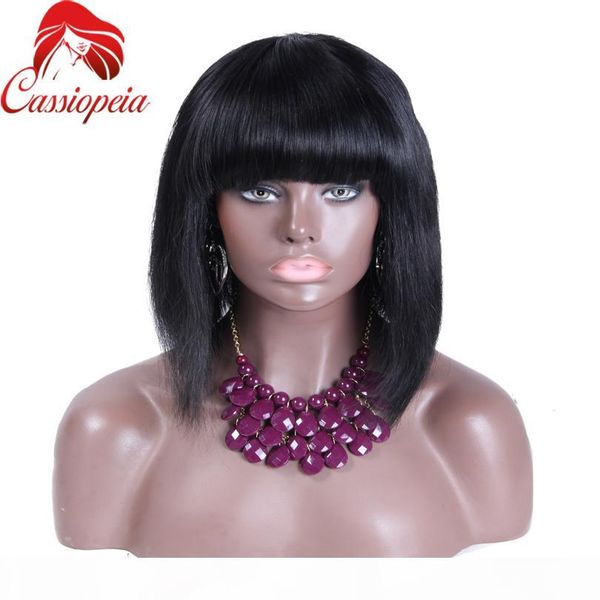 

8a brazilain human hair full lace wigs short bob straight glueless lace front wigs with bang for black women fashion silk short bob, Black;brown