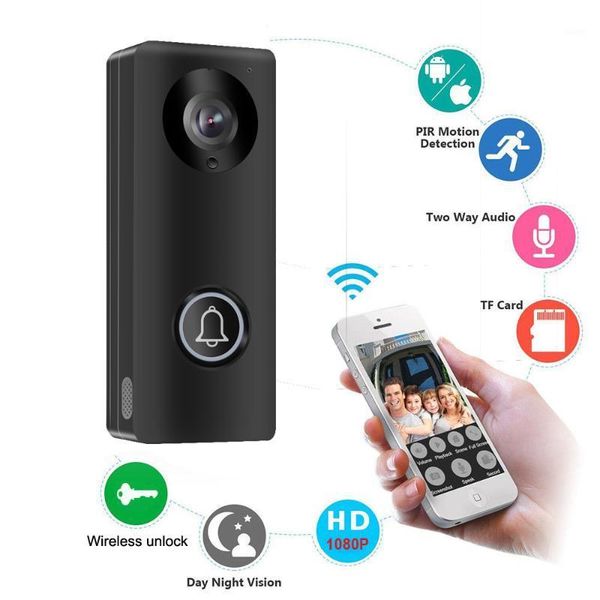 

1080p wireless wifi video doorbell door phone intercom camera pir motion detection alarm remote unlock1