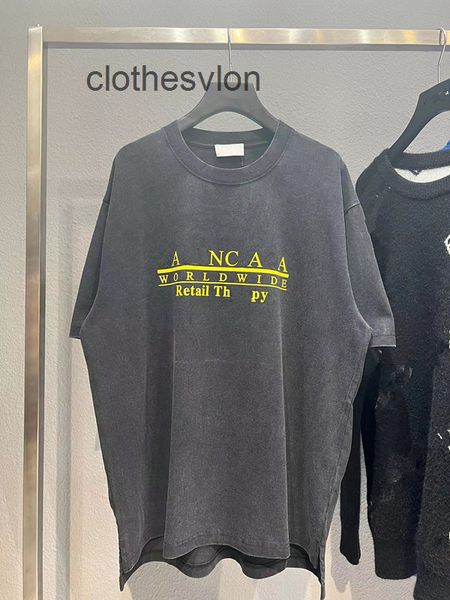 

t-shirts mens fashion 2022 balencaiga's b spring summer paris world printed short sleeved t-shirt split water, White