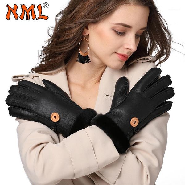 

five fingers gloves women fashion genuine leather wool fur lovely girls sheepskin winer warm mittens1, Blue;gray