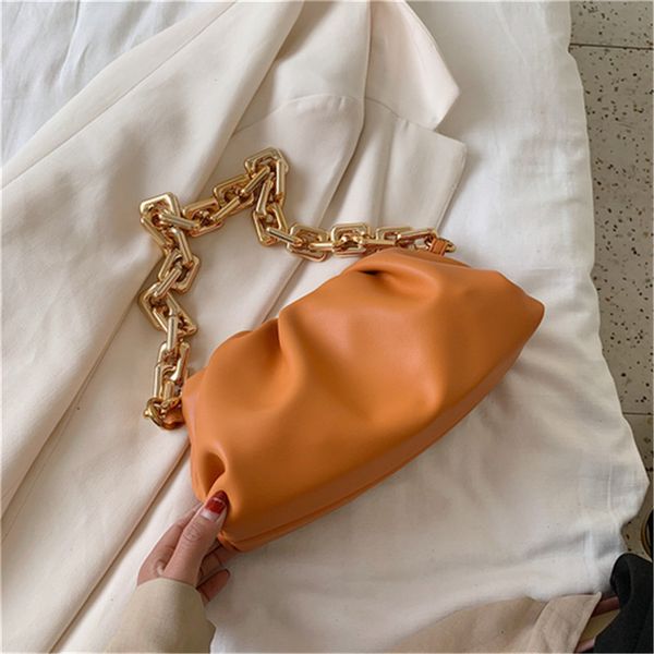 

2020 new brand fashion luxury designer woman bag shoulder underarm bag female popular new summer fold wallet wide gold chain clouds white