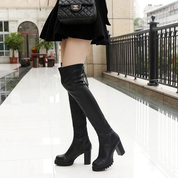 

boots drop women over the knee pu high heels shoes zipper ladies cosplay, Black